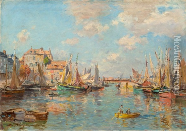 Scene De Port Oil Painting - Edmond Marie Petitjean