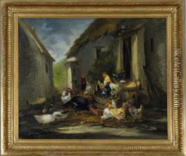 La Basse-cour Oil Painting - Claude Guilleminet