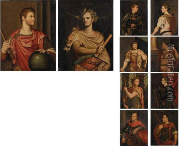 Portraits Of Roman Emperors: A Set Of Ten Paintings Oil Painting - Tiziano Vecellio (Titian)