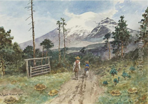 Vista De Popocatepetl Oil Painting - August Lohr
