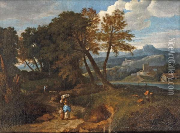 Une Vue De La Campagne Romaine Avec Le Mont Soratte Oil Painting - Jan Frans Van Bloemen (Orizzonte)