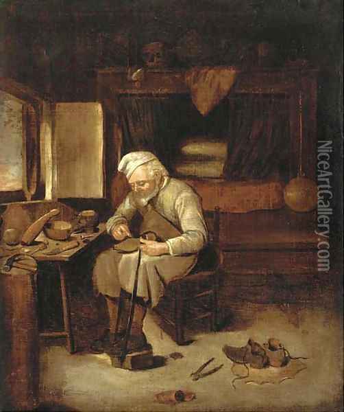 A cobbler in his workshop Oil Painting - Martin Dicthl