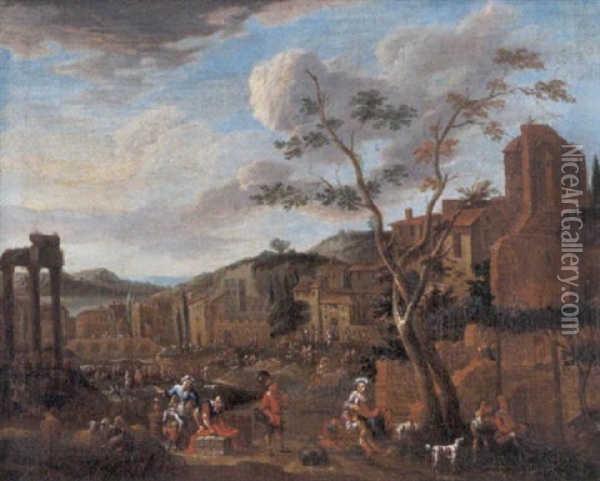 Zuiders Markttafereel Met Antieke Ruines Oil Painting - Peeter van Bredael