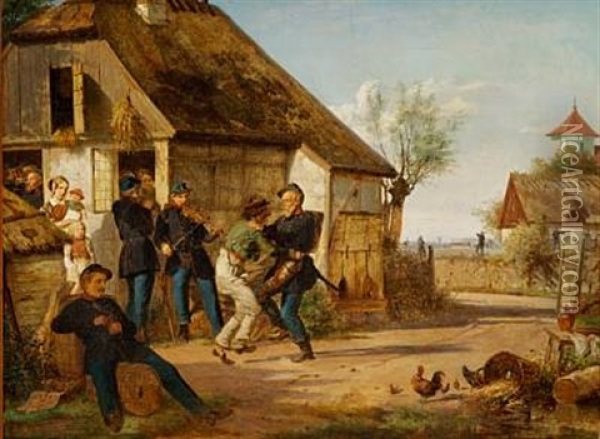 Merry Soldiers. Incident During The Second Schleswig War Oil Painting - Sophus Schack