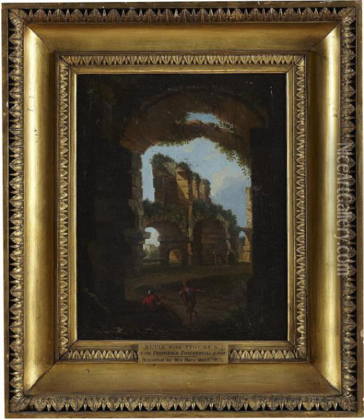 Figures By Ruins Oil Painting - Jan Frans Van Bloemen (Orizzonte)