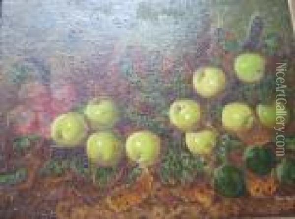 Apples On A Mossy Bank Oil Painting - Oliver Clare