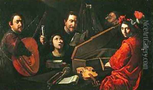 Concert with Musicians and Singers, c.1625 Oil Painting - Pietro Paolini
