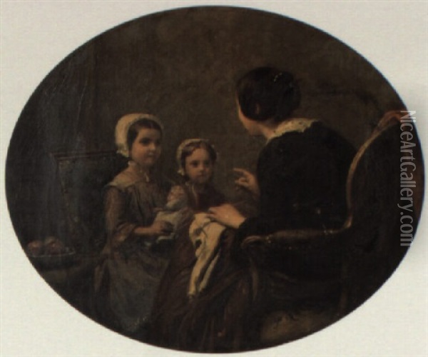 Les Conseils Maternels Oil Painting - Adolphe Felix Cals