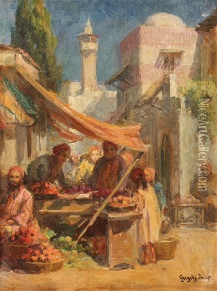Piata Din Alger Oil Painting - Imre Gergely