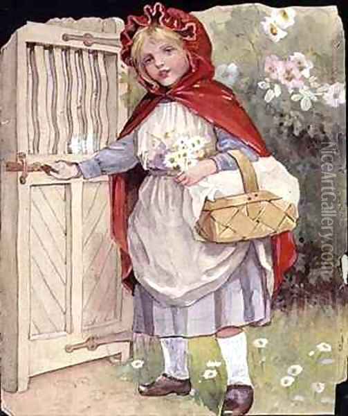 Little Red Riding Hood at the Garden Gate Oil Painting - Ada Dennis
