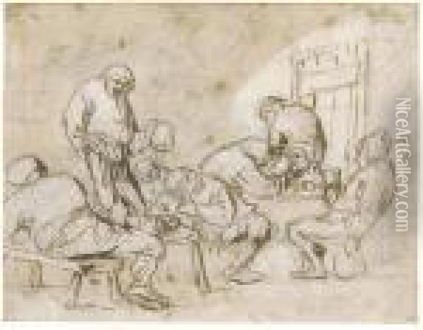 Eight Peasants In An Inn Oil Painting - Adriaen Jansz. Van Ostade