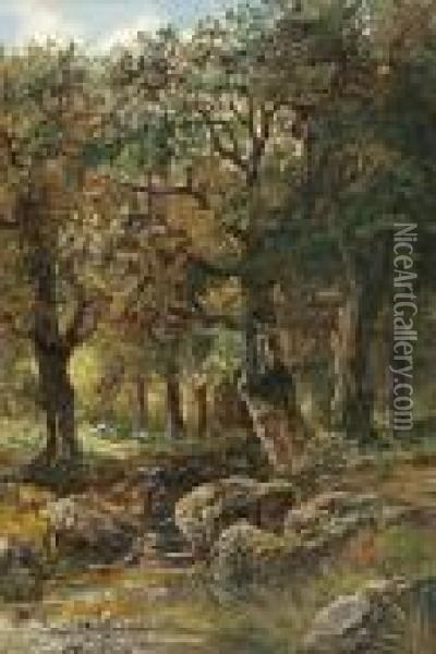 Oaks Beside A Creek Oil Painting - Joseph Thors