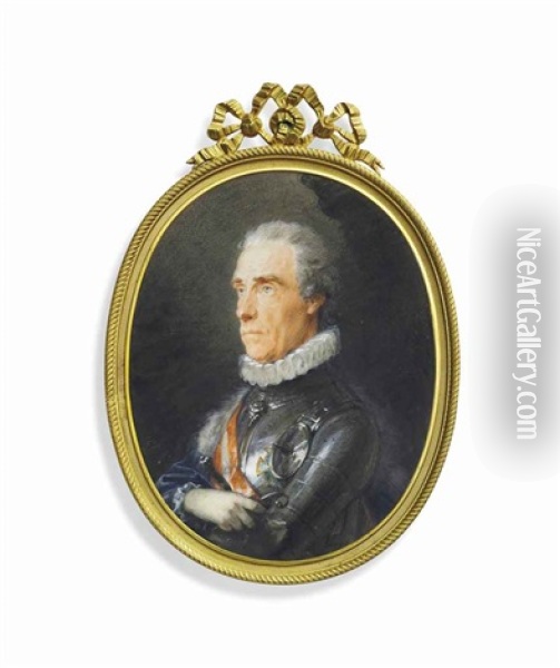 Baron Ernst Gideon Von Laudon (1717-1790), When Field Marshal, In Gilt-edged Silver Armour With Besagew And Ruff Oil Painting - Friedrich Heinrich Fueger