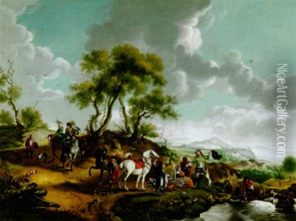 Gesellschaft Bei Der Falkenjagd Oil Painting - Johann Baptist Seele