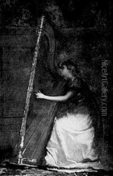 The Harp Player Oil Painting - Eastman Johnson