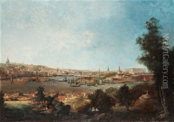 Utsikt Over Staden Fran Djurgardslandet (view Over Stockholm From Djurgardslandet) Oil Painting - Louis Belanger