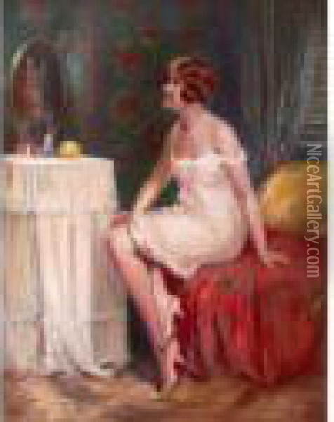 Femme A Sa Toilette Oil Painting - Delphin Enjolras
