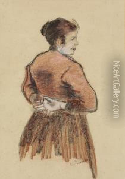 Jeune Femme, Les Mains Jointes Derriere Le Dos Oil Painting - Camille Pissarro