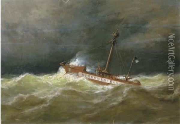 The Schouwen Bank Light Vessel At Sea Oil Painting - George Laurens Kiers