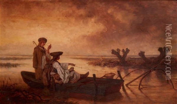 Les Pecheurs De La Theiss, Dans L'interieur Des Steppes (hongrie) Oil Painting - Theodore Valerio