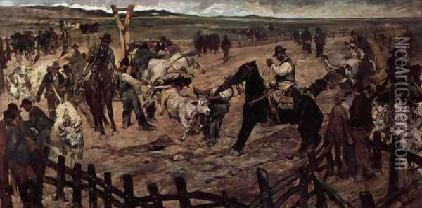 Marking the young bulls in Maremma Oil Painting - Giovanni Fattori