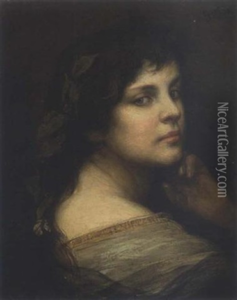 Bildnis Einer Jungen Frau Mit Lorbeergeschmucktem Haar Oil Painting - Gabriel von Max
