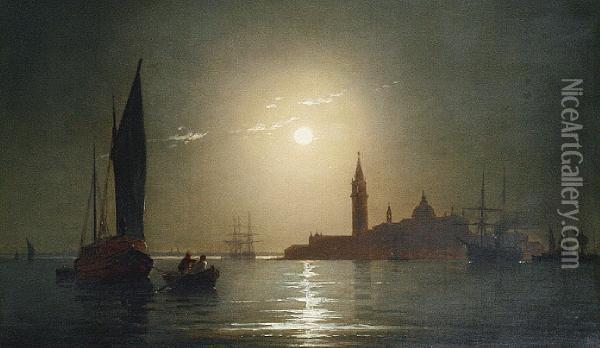 Venice By Moonlight Oil Painting - Eugenio Cecchini-Prichard