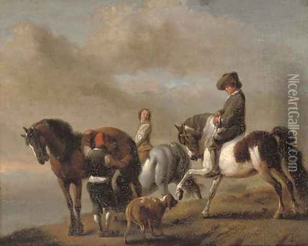A landscape with horsemen by a bank Oil Painting - Philips Wouwerman
