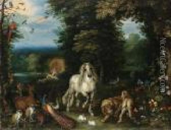 Animals And Birds In The Garden Of Eden, The Creation Of Evebeyond Oil Painting - Jan Brueghel the Younger