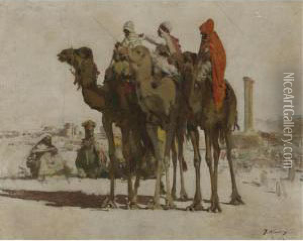 A Caravan In The Desert, Algeria Oil Painting - Jose Navarro