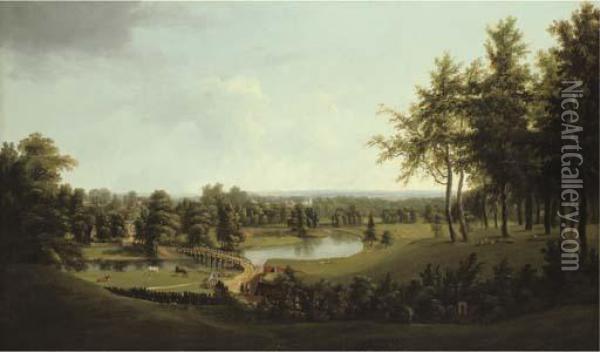 View Of A Parkland On The Thames Oil Painting - Thomas Christopher Hofland