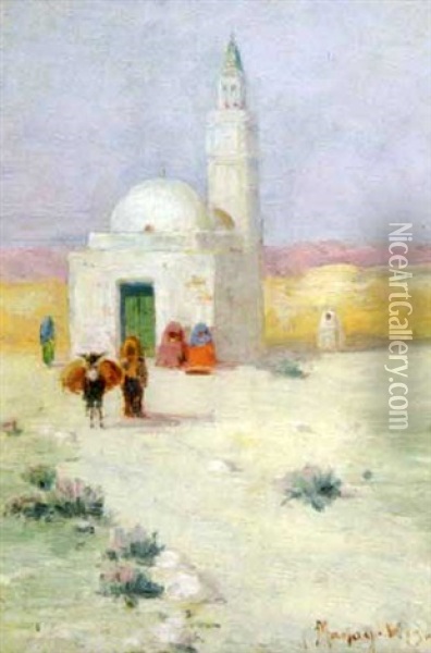 Campement Dans Le Desert (+ Paysage Oriental; Pair) Oil Painting - Vincent Manago