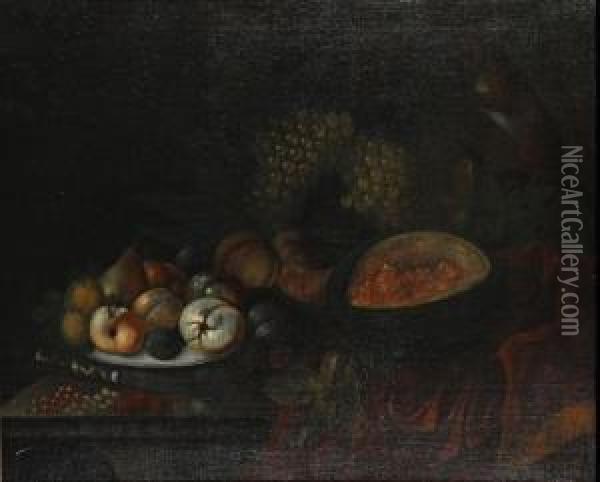 A Squirrel Eating Grapes Oil Painting - Tobias Stranover