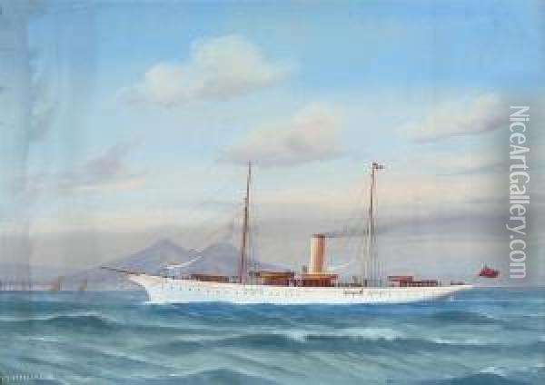 The British Steam Yacht 
Capercailzie 
 In Neapolitan Waters Oil Painting - Antonio de Simone