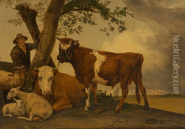 Troupeau Sur Fond De Paysage Oil Painting - Daniel-Adolphe-Robert Jones