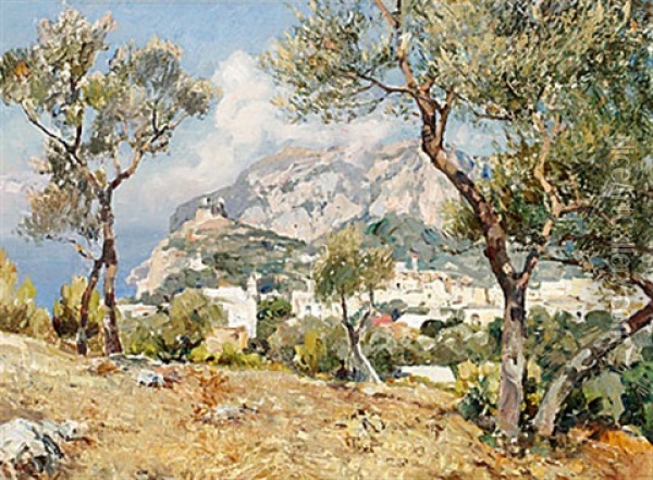 Italienskt Landskap, Capri Oil Painting - Attilio Pratella