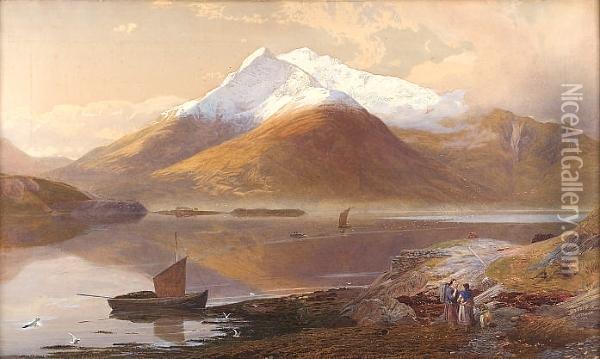 Morning On The Banks Of Loch Leven Oil Painting - Alfred Pizzey Newton