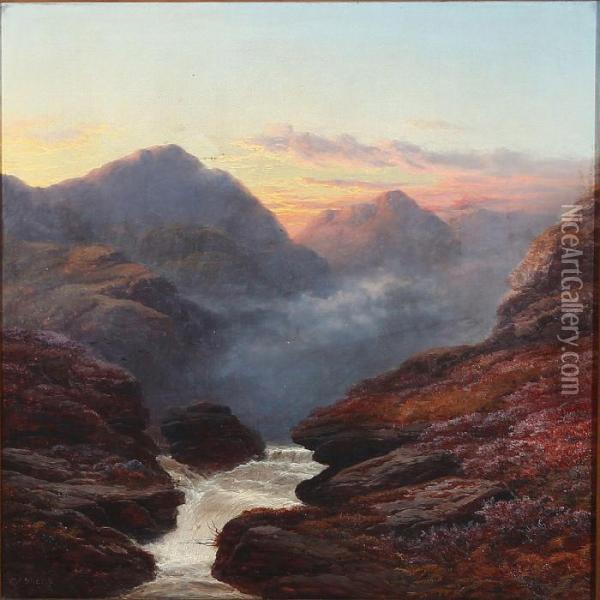 Glen Rosa, Arran, Evening Oil Painting - George Blackie Sticks