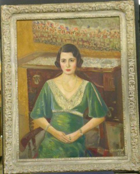 Portrait Of Seated Woman Oil Painting - Boris Dimitrevich Grigoriev
