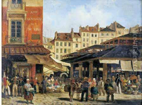 Les Halles Et La Rue De La Tonnellerie A Paris Oil Painting - Guiseppe Canella