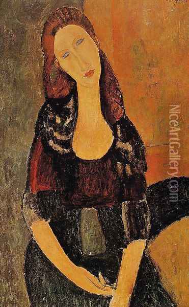 Portrait Of Jeanne Hebuterne Common Law Wife Of Amedeo Modigliani 1920 Oil Painting - Amedeo Modigliani
