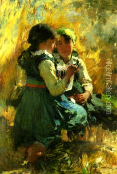 A Quiet Moment In The Fields Oil Painting - Vittorio Cavalleri