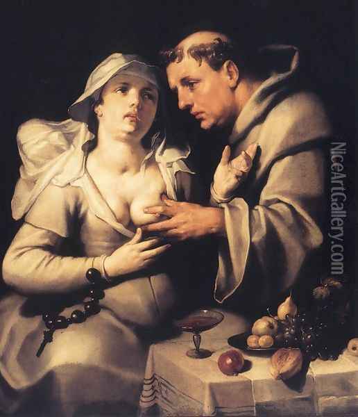 The Monk and the Nun 1591 Oil Painting - Cornelis Cornelisz Van Haarlem