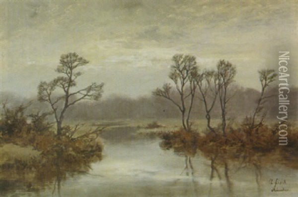 Herbstliche Moorlandschaft Oil Painting - August Fink