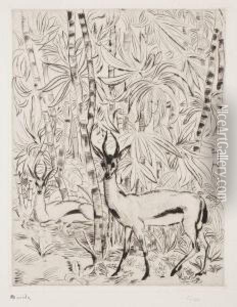 Deux Gazelles Dans La Jungle Oil Painting - Andre Sureda