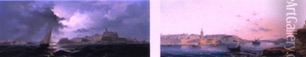 Shipping Off Valetta By Moonlight Oil Painting - Luigi Maria Galea