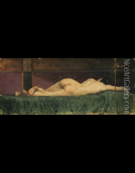 Nudo Sdraiato Alle Terme Oil Painting - Modesto Faustini