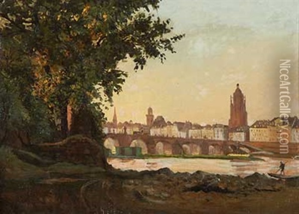 Blick Auf Frankfurt Vom Sachsenhauser Ufer Oil Painting - Friedrich Eugen Peipers