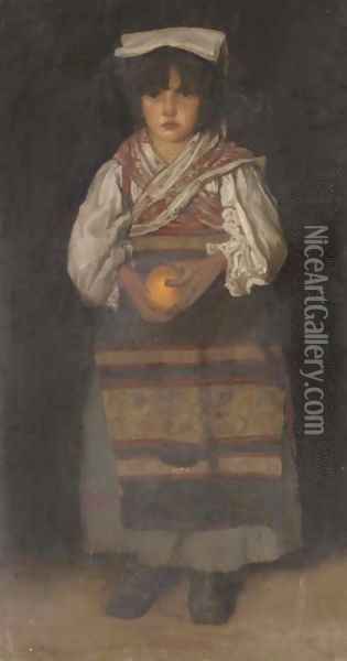 The little orange girl Oil Painting - Edward H. Bearne