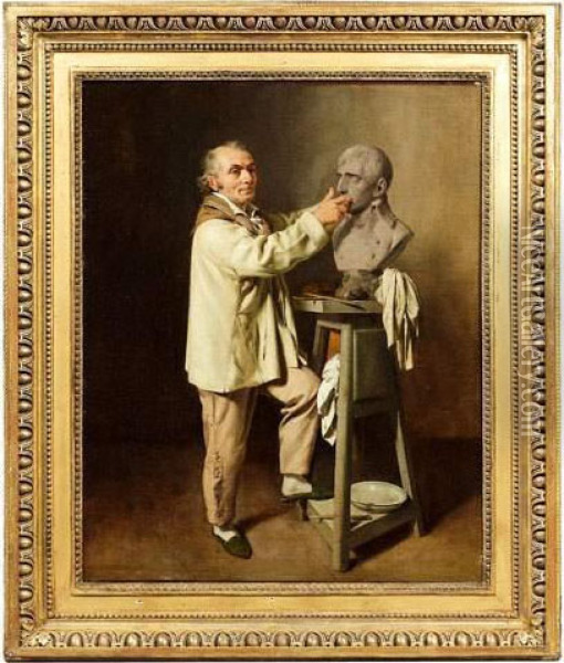 Houdon Modelant Le Buste De Bonaparte, Premier Consul Oil Painting - Louis Leopold Boilly